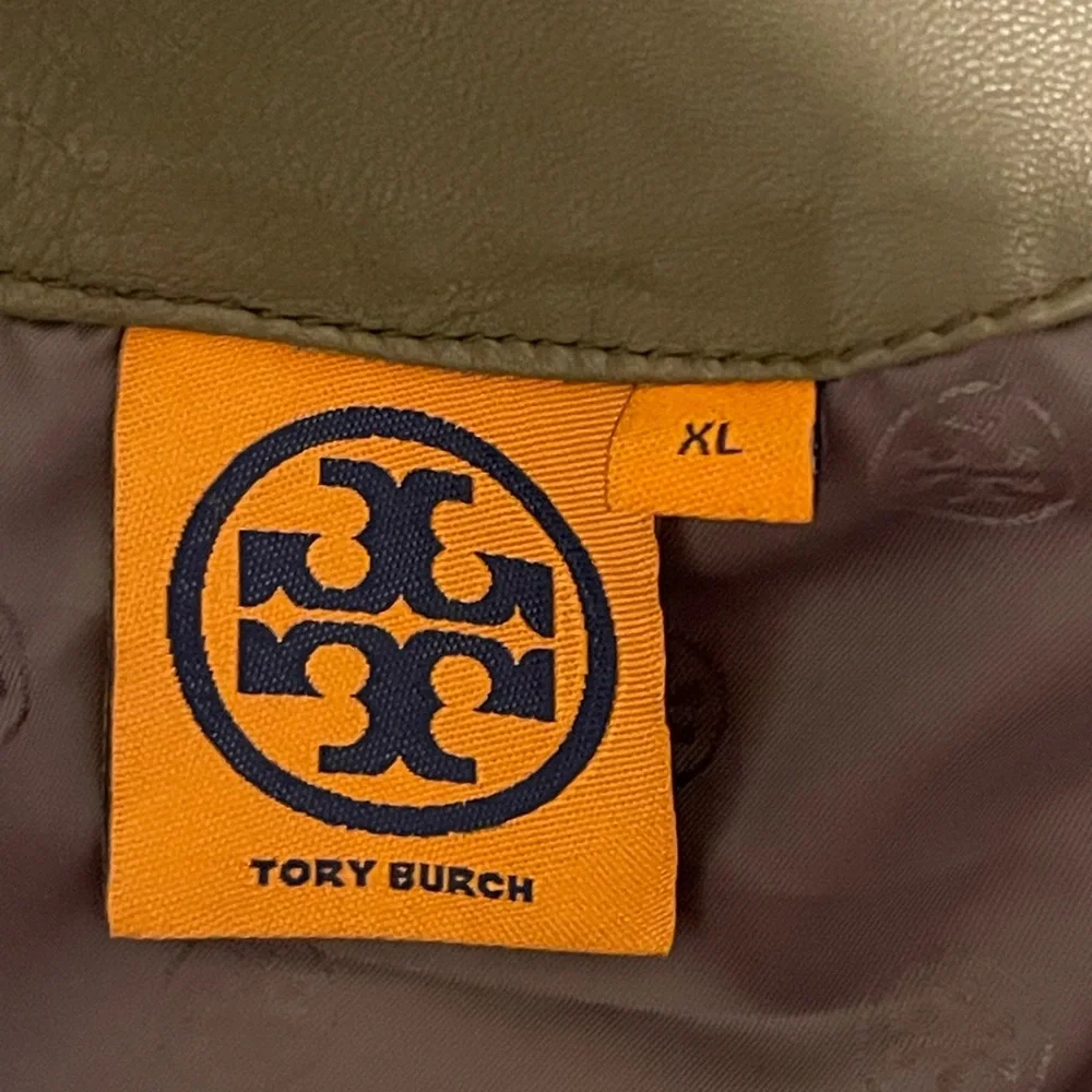 Tory Burch XL Leather Jacket Quilted Taupe/Gray Moto Style EUC - Picture 12 of 12